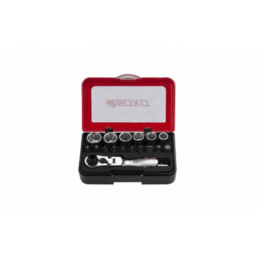 BoxoUSA 18-Piece Metric 1/4" Drive 6-Point Socket Set with Flex Head Ratchet P502