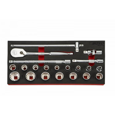 BoxoUSA 21-Piece 1/2" Drive 12-Point SAE Socket Set | 1/3rd EVA Foam BX237-R2