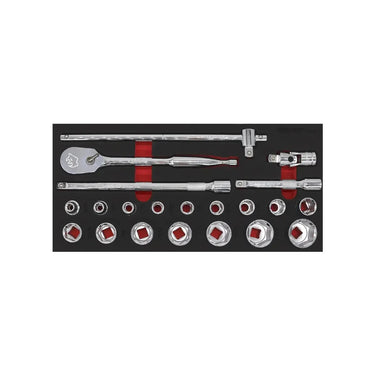 BoxoUSA 21-Piece 1/2" Drive 6-Point SAE Socket Set | 1/3 Drawer EVA Foam BX869-R2