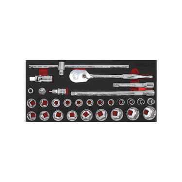 BoxoUSA 29-Piece 1/2" Drive 6-Point Metric Socket Set | 1/3 Drawer EVA Foam BX537-R2