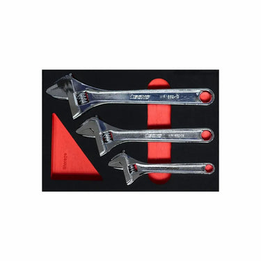 BoxoUSA 3-Piece Adjustable Chrome Wrench Set | 2/9 Drawer EVA Foam BX870-R