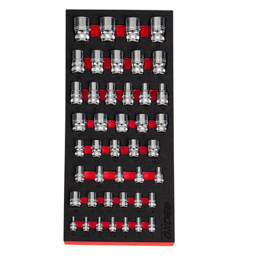BoxoUSA 43-Piece 1/4", 3/8" & 1/2" Drive Spline Socket Set | 1/3 Drawer EVA Foam BX506-R2