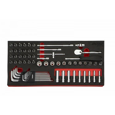 BoxoUSA 65-Piece 1/4" Drive SAE 6-Point Socket Set | 1/3rd EVA Foam BX496-R2