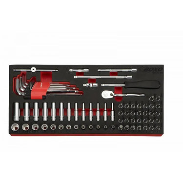 BoxoUSA 72-Piece 1/4" Drive Metric 6-Point Socket Set | 1/3 Drawer EVA Foam BX495A-R2
