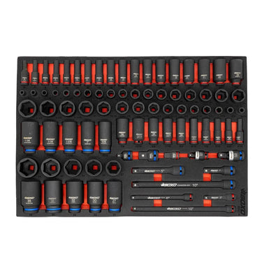 BoxoUSA 87-Piece 3/8" & 1/2" Drive 6-Point Metric & SAE Standard & Deep Impact Socket Set | 3/3rd EVA Foam BX511-R