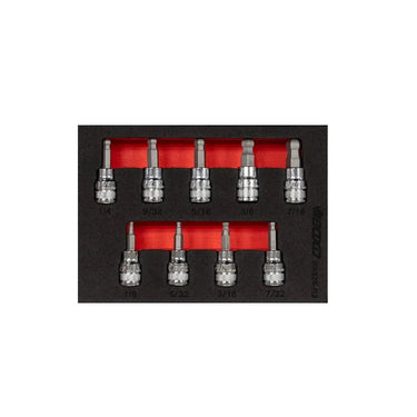 BoxoUSA 9-Piece 3/8" Drive SAE Ball Point Hex Bit Socket Set | 1/9 Drawer EVA Foam BX926-R2