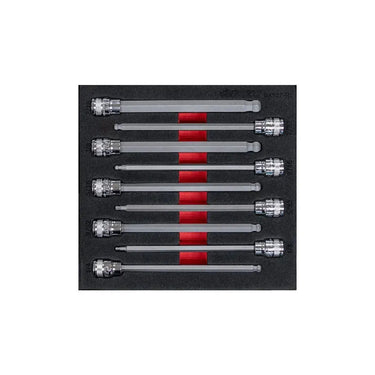 BoxoUSA 9-Piece 3/8" Drive SAE Extra-Long Ball Point Hex Bit Socket Set | 1/6 Drawer EVA Foam BX927-R2