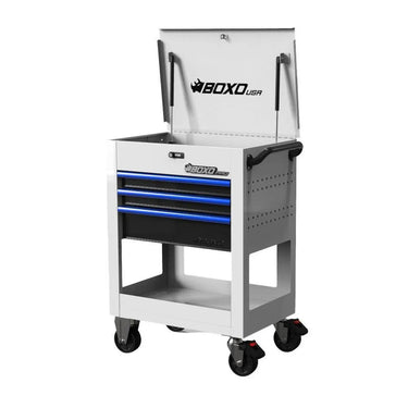 BoxoUSA Pro Series | 28" 3-Drawer Flip top Service Cart Tool Box with Anti-Tip | No Trim UAS2603L-W-1