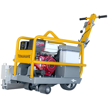 10-inch Early Entry Green Concrete Saw by Tomahawk Power with 13 HP Honda GX390 engine, featuring a sturdy metal frame and cutting blade