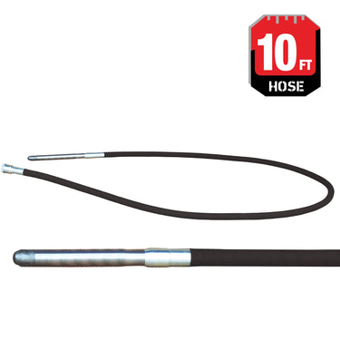 10 ft concrete vibrator flexible shaft hose with metal head, used for concrete finishing, by Tomahawk Power.