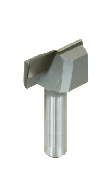 Woodhaven 13600 Upshear Router Planing Bit for slab flattening, 1-1/2-inch diameter woodworking tool in use.