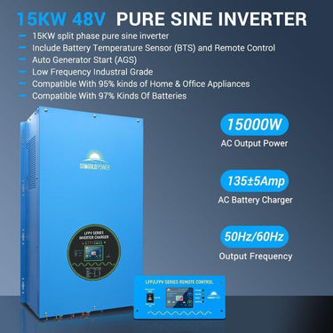 Kit Solar Aislado 15000W 48VCC 120V/240V Batería Litio 30.72KWH 20 X Paneles Solares de 415 Vatios SGR-15K20E