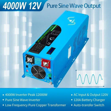 Sungold Power Kit Solar Aislado Inversor 4000W 12VDC 120V/240V Batería 1200 Vatios Respaldo Solar SGK-PR4S