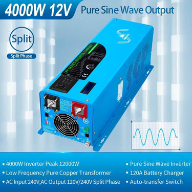 Inversor de Onda Pura de Fase Dividida Sungold Power 4000W CC 12V con Cargador