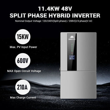 Kit solar híbrido 11.4KW 48V Fase Dividida Batería Litio 20.48KWH 16 Paneles Solares 450 Watt SGH-11N2E