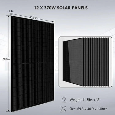 Kit Solar Aislado 13000W 48VDC 120VAC/240V Batería de Litio PowerWall 20.48KWH 12 Paneles Solares de 370 Vatios SGM-1320M