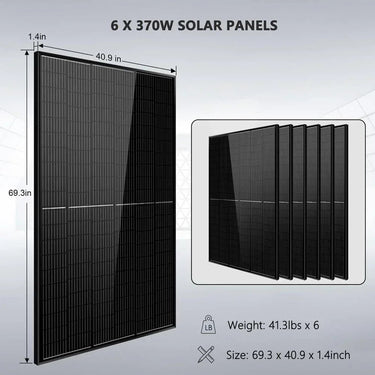 Kit Solar Aislado 6500W 48VDC 120/240VAC Batería de Litio PowerWall 10.24KWH 6 Paneles Solares de 370 Watts SGM-6510M