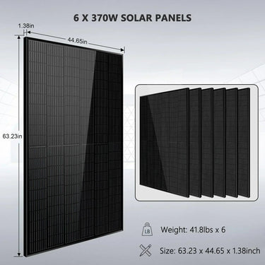 Kit Solar Aislado 6000W 48VCC 120V/240V Batería de Litio de 10.24KWH 6 Paneles Solares de 370 Vatios SGK-PRO64