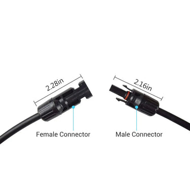 Solar Panel Extension Cable with Male to Female Solar Connectors (Single) — 15 FT / 12 AWG