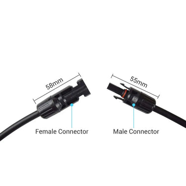 Solar Panel Extension Cable with Male to Female Solar Connectors (Single) — 10 FT / 12 AWG