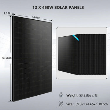Kit Solar Aislado de 10KW 48VDC 120V/240V Batería de Litio LifePo4 20.48KWH 12 Paneles Solares de 450 Watts SGR-10K20E