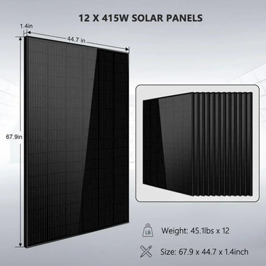 Kit Solar Aislado 10000W 48VDC 120VAC/240V Batería de Litio Powerwall 20.48KWH 12 X Paneles Solares de 415 Watts SGM-10M2T