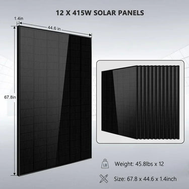 Kit solar autónomo 12000W 48VDC 120V/240V Batería de litio de 25.6KWH 12 paneles solares de 415 Watts SGR-12K20E