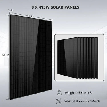 Kit solar SunGold fuera de red | 6500W/8000W 48VCC 120V/240V | Batería de litio LiFePO4 10.24KWH/20.48KWH | 3320W Solar FV