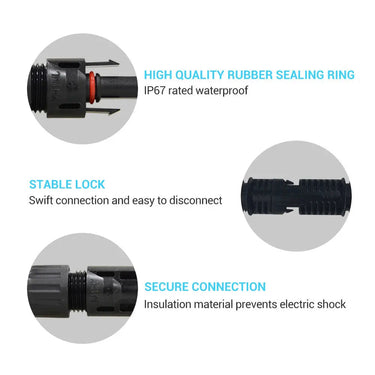 Solar Panel Extension Cable with Male to Female Solar Connectors (Single) — 15 FT / 12 AWG