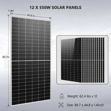Kit Solar Aislado 10KW 48VCC 120V/240V Batería de Litio de 25.6KWH 12 Paneles Solares de 550 Vatios SGR-10K25