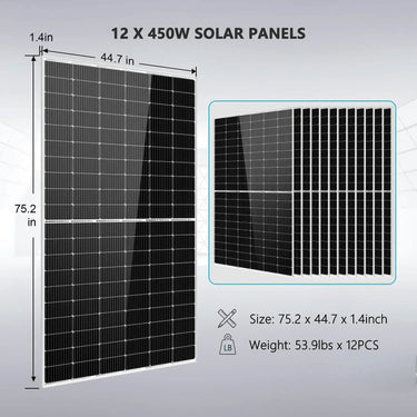 Kit solar autónomo 10000W 48VCC 120V/240V Batería de litio LifePO4 20.48KWH 12 paneles solares de 450 vatios SGR-10K2M
