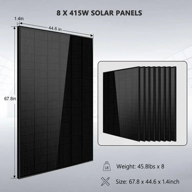 Kit Solar Aislado 6500W 48VCC 120/240VCA Batería Litio LifePo4 10.24KWH 8 Paneles Solares 415W SGR-6510E