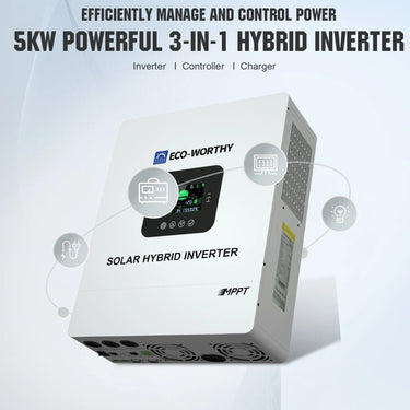 Paquete de alimentación para el hogar fuera de la red Eco-Worthy | Inversor de 5 kW + batería de servidor de 48 V 100 Ah