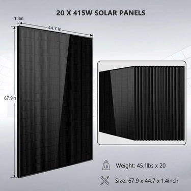 Kit Solar Aislado 15000W 48VCC 120V/240V Batería Litio 30.72KWH 20 X Paneles Solares de 415 Vatios SGR-15K20E