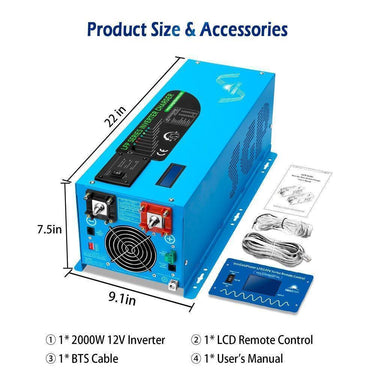 Inversor de onda sinusoidal pura Sungold Power 2000W DC 12V con cargador