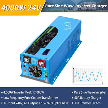 Inversor de Onda Pura de Fase Dividida Sungold Power 4000W DC 24V con Cargador