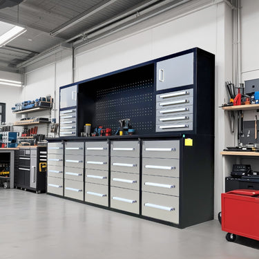 10ft Workbench Cabinet(30 Drawers, 2 Cabinets & 1 Pegboard)