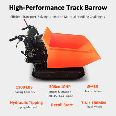 1100lbs Capacity 10HP Gas Powered Track Mini Dumper