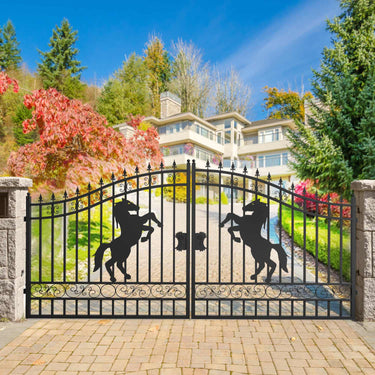 14x8 ft Steel Dual Swing Driveway Gate with Horse Pattern