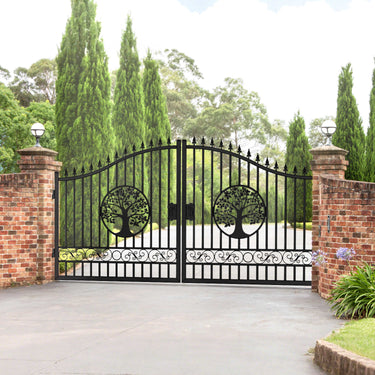 14x8 ft Steel Dual Swing Driveway Gate with Wider Goalposts