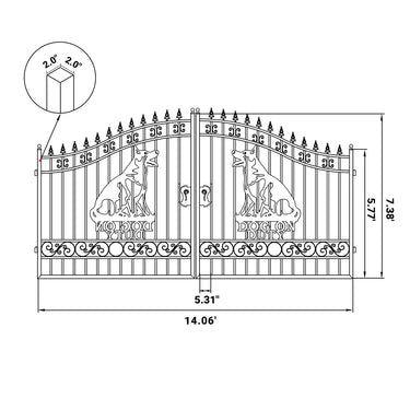 14x7 ft Steel Dual Swing Driveway Gate with Dog Pattern