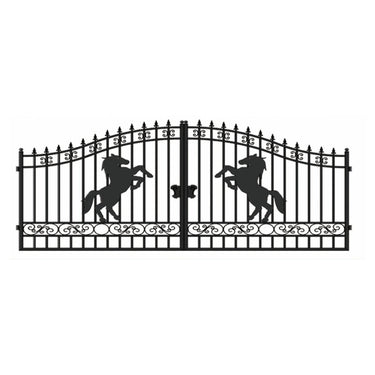 14x8 ft Steel Dual Swing Driveway Gate with Horse Pattern