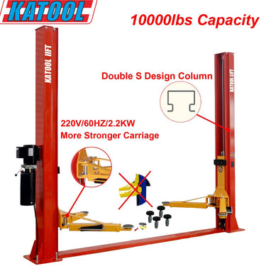 Katool KT-H100 Two Post Lift 10,000lbs Capacity — KT-H100Two Post Lift and KT-MP2 Lift Height Extensions (Set of 4)