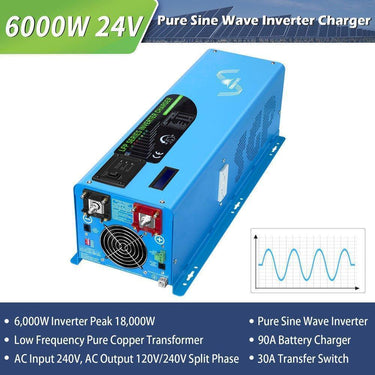 Inversor de Onda Pura de Fase Dividida Sungold Power 6000W DC 24V con Cargador