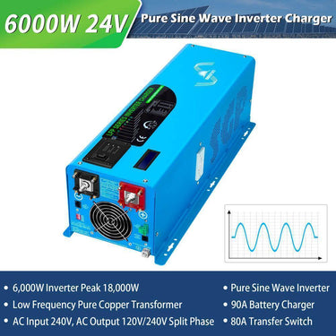 Kit Solar Aislado 6000W 24VCC 120V/240V 10.24KWH Batería de Litio 6 Paneles Solares de 370 Vatios SGK-PRO62
