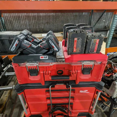 Lid Locking M12 Battery Rack x6 (RS-M12LLBR)
