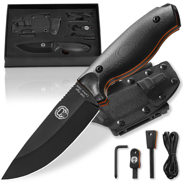 Holtzman's Gorilla Survival Bloodline Bushcraft Survival Knife Gift Set with 1095 high carbon steel blade and durable handle.