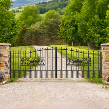 18x7 ft Steel Dual Swing Driveway Gate with Rectangular Deer Pattern