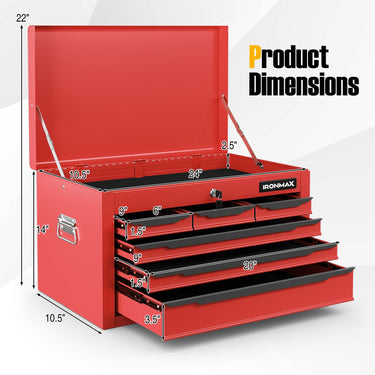 24 Inch Tool Chest Case with 6 Drawers and Top Storage for Garage Repair Shop & Warehouse-Red