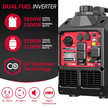 Generador inversor de combustible dual de gas/propano de 3800 W/3500 W con alerta de CO HB5040DC
